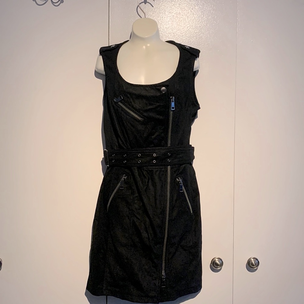Burberry Brit Lambskin Black Belted Zipper Accent Dress with Pockets Size 10